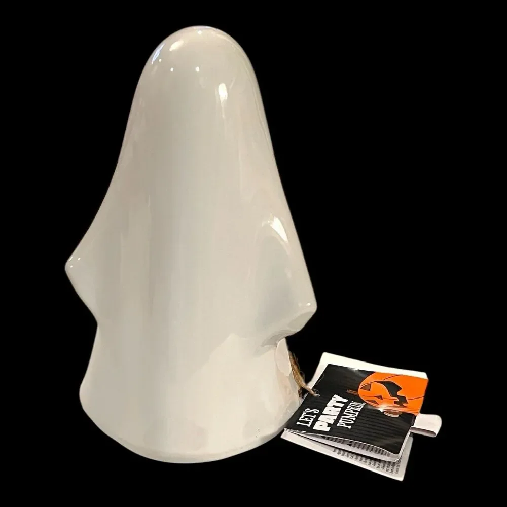 Halloween Ceramic Light-Up Friendly Ghost W Bat Cutouts Approx 7” New W Tags